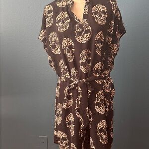 Emily Rose Black Dress with Beige Leopard Skull Print